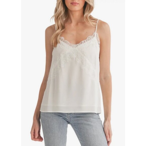 💕LUSH💕 Lace Trim V-Neck Camisole ~ White Ivory L NWT - Picture 2 of 9